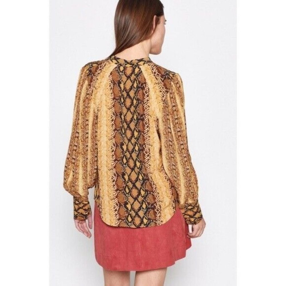 Joie Talin Top Snake Print Yellow Brown Button Down Long Sleeve - Picture 4 of 12